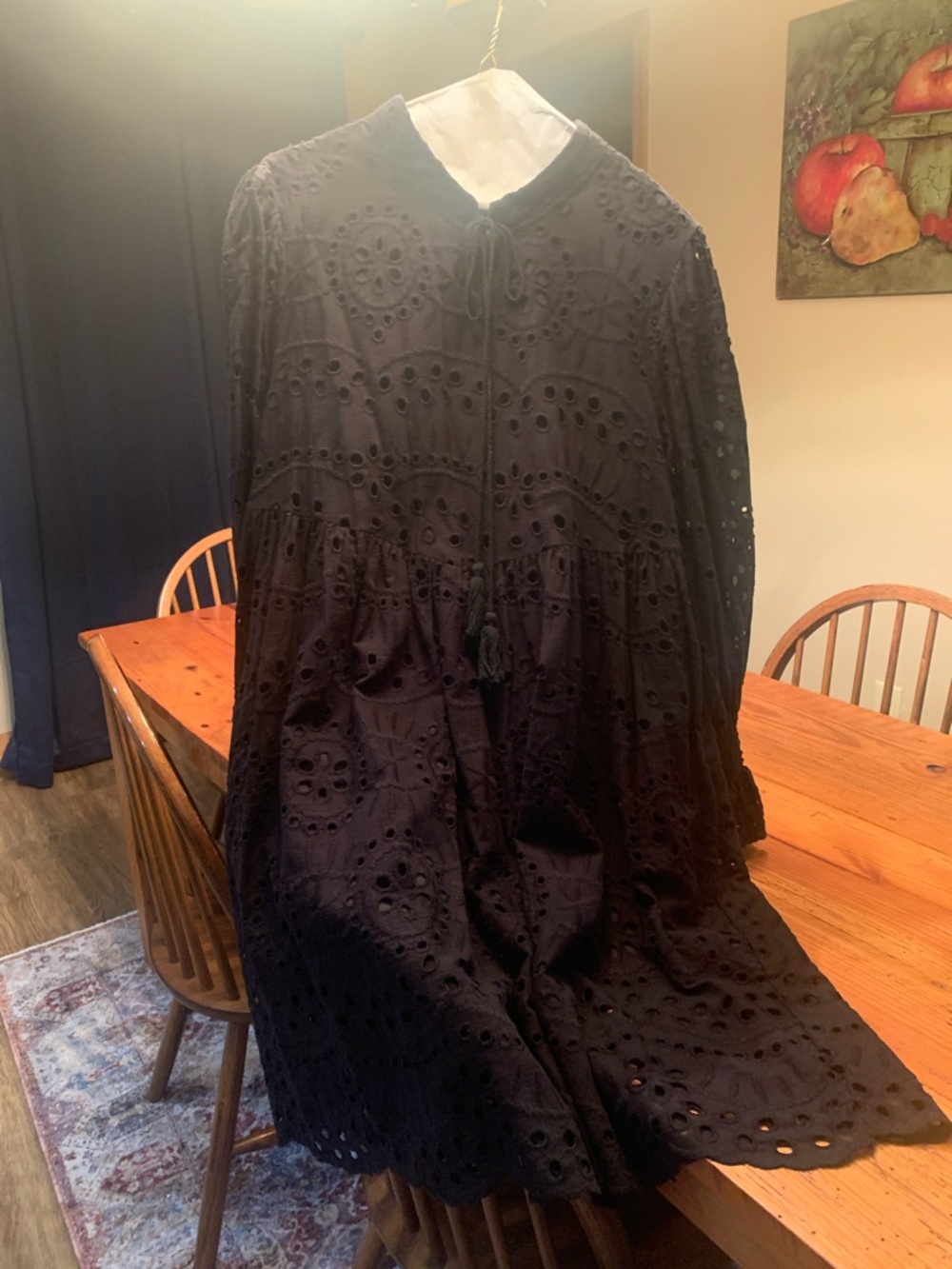Black Eyelet Dress with Tassel Tie